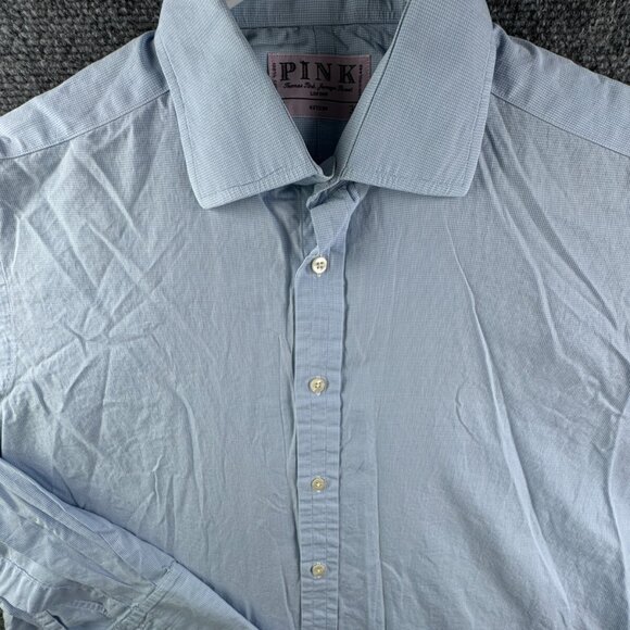 Thomas Pink Long Sleeve Button Up Shirt Men Cotton Blue Check Ireland 16 36 - Picture 1 of 13